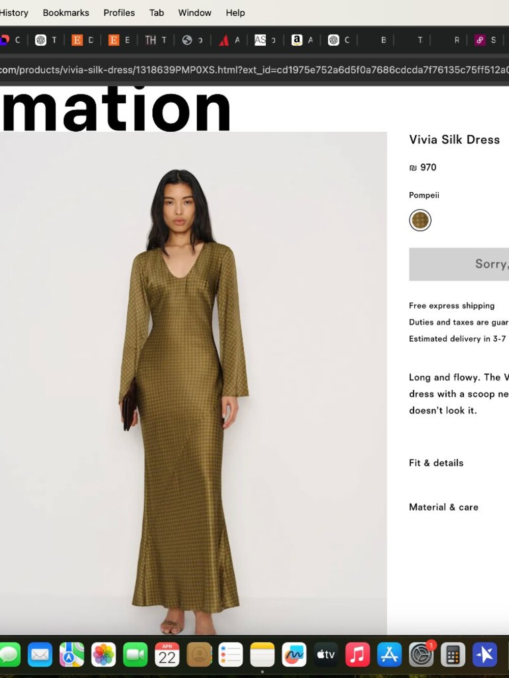 NWT Reformation Vivia Silk Dress